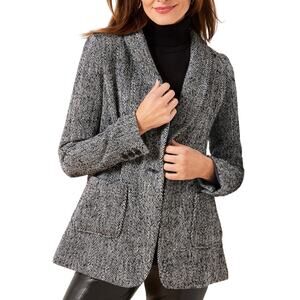 Talbots NWT Petite Black & White Herringbone Wool Blend Relaxed Blazer Coat